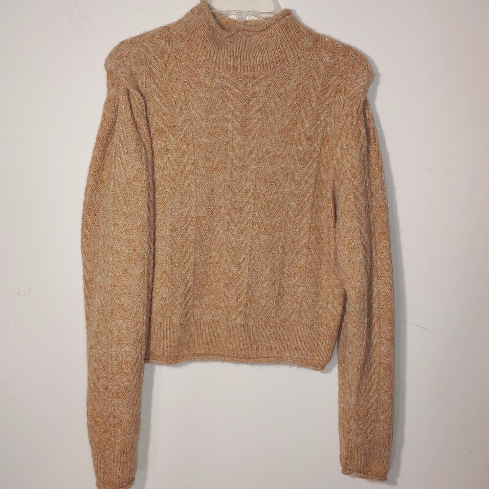 ASTR Wool Blend Turtleneck Cable Knit Sweater Size M Tan